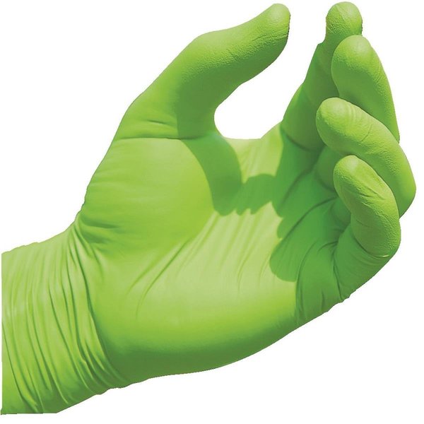 Showa 7705PFT, Nitrile Disposable Gloves, 4 mil Palm, Nitrile, Powder-Free, L, 100 PK, Green 7705PFTL